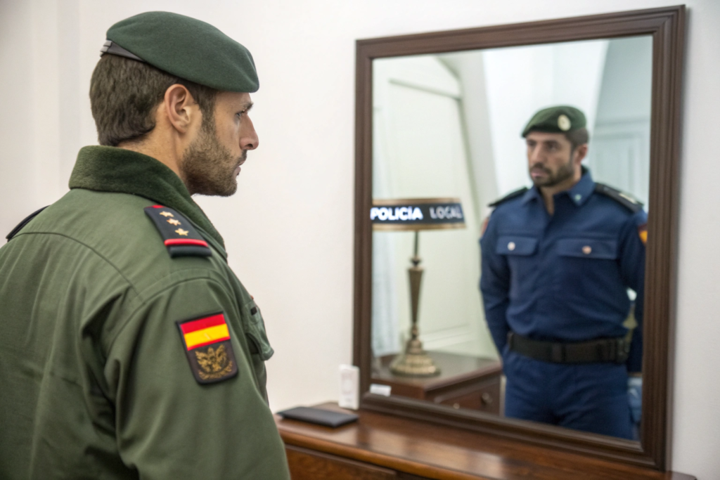 Militar mirándose al espejo