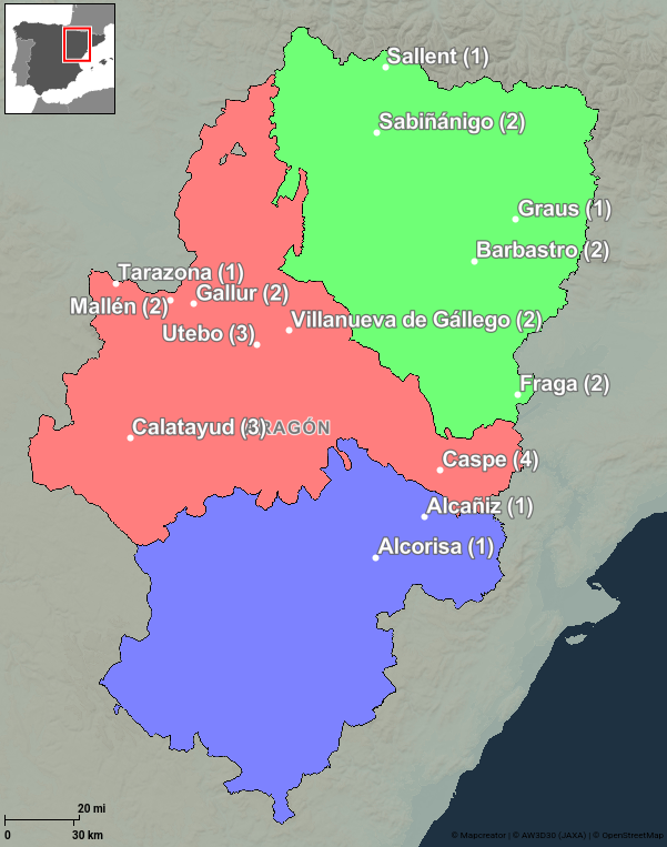 mapa plazas aragón